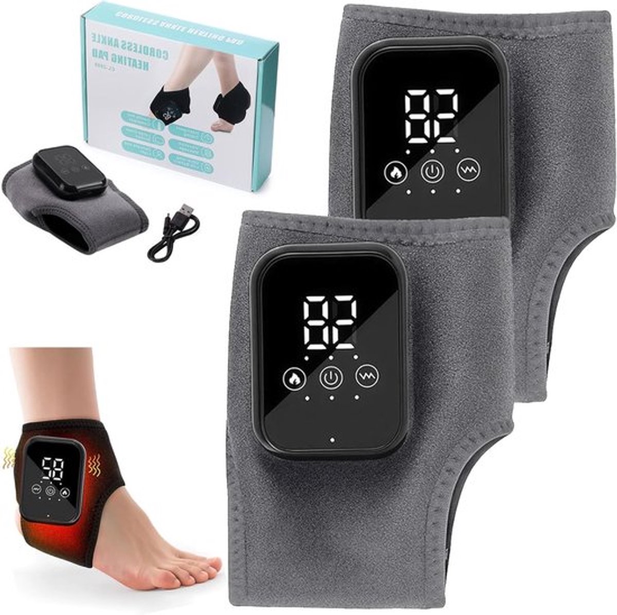Draadloos 3-in-1 voetmassageapparaat met 3 vibratiemodi en 3 warmtestanden, ideaal voor ontspanning en pijnverlichting van voeten en enkels
