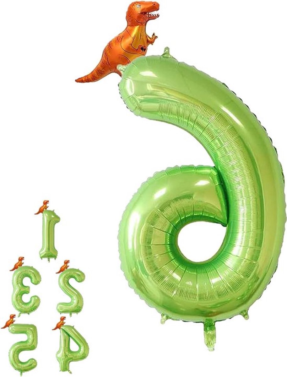 Dino Foil Ballon voor 6e Verjaardag - Groene Ballon, Cijferballon voor Feestdecoratie en Babyshower