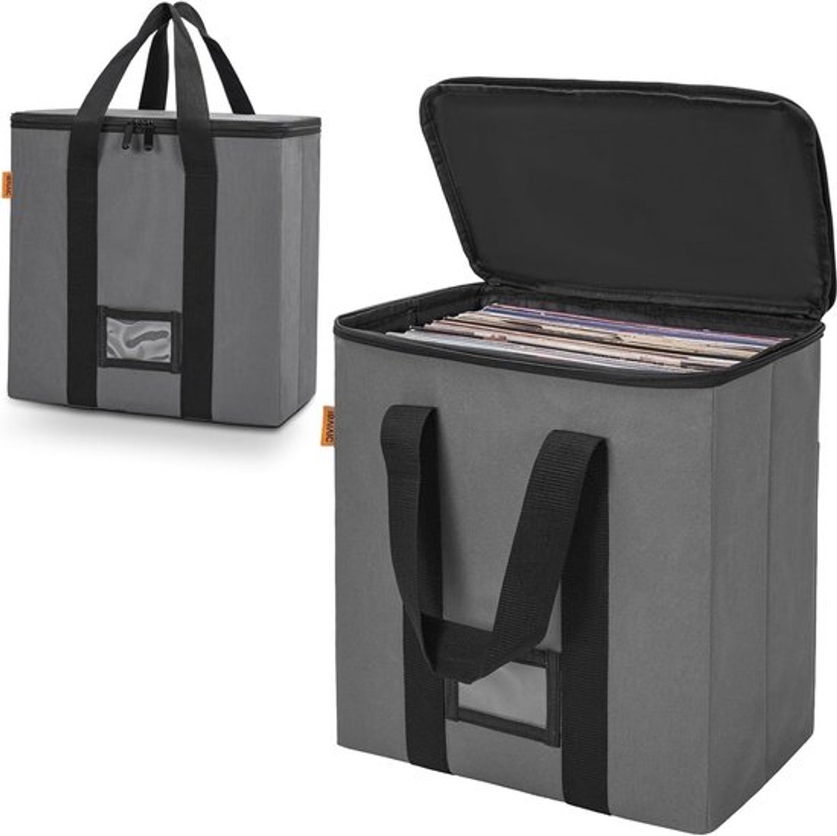 Opslagdoos voor vinylplaten met ritsen, grijs, ideaal voor het organiseren van platen, 17 x 34 x 34 CM