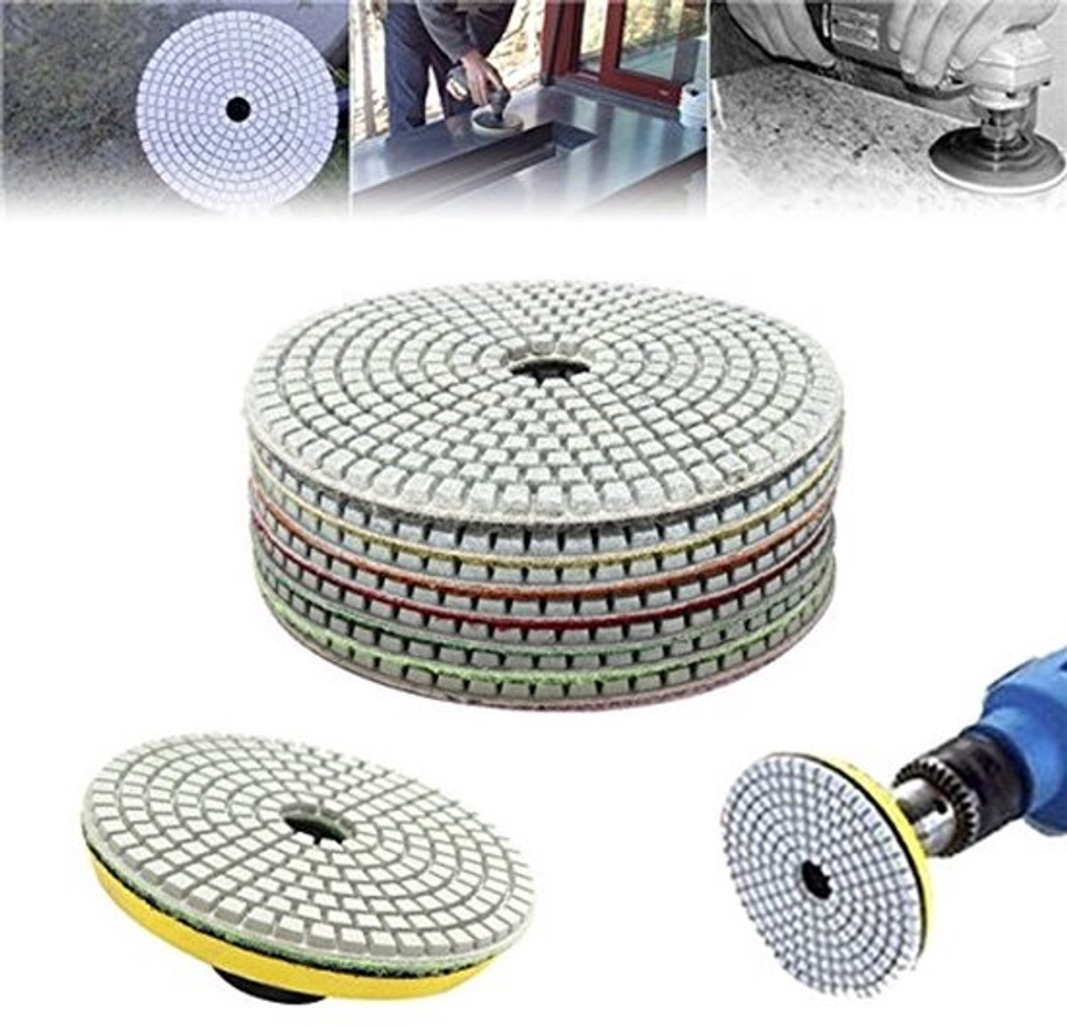 Polijstschijf 125 mm - 7-delige Set - Diamant Polijstschijven - Geschikt voor Graniet/Glas/Marmers/Beton - 50-3000 Grit - Flexibel en Praktisch - Schuurpad