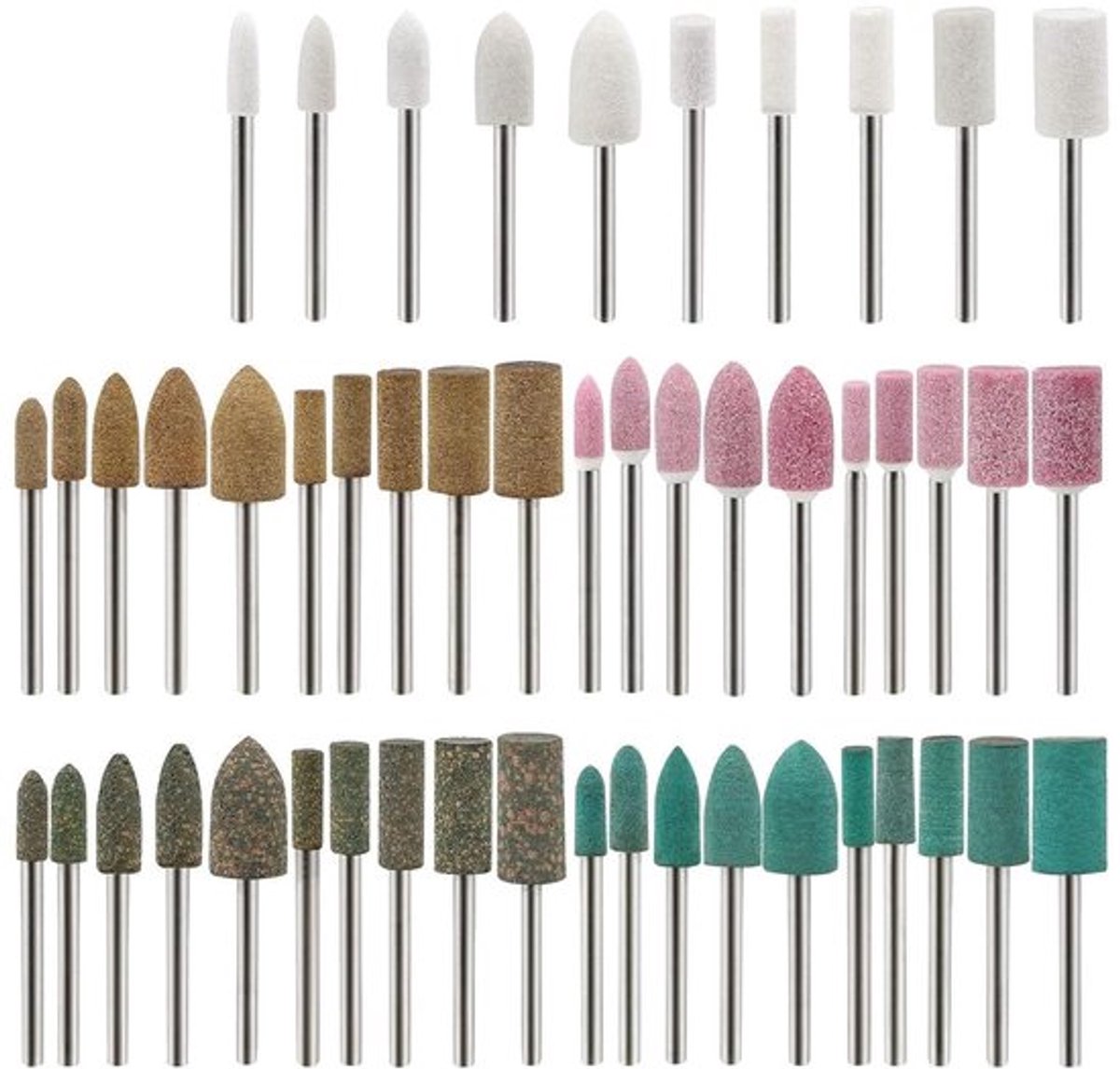 50 Stuks Polijstbits en Schuurdiscs voor Rotatietools, Wol, Sesam, Rubber en Koeienhuid Accessoires met 3mm Schacht