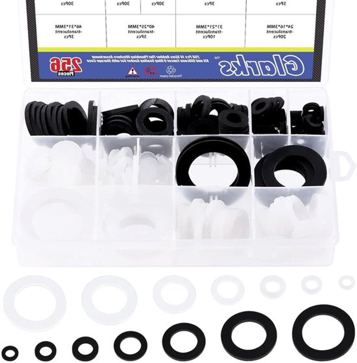 256 Stuks Sanitaire Rubber Washers en Siliconen O-Ringen Assortiment Kit voor Kraan, Tuinslang en Douchekop - Inclusief Platte Pakking en Filter voor Perfecte Afdichting