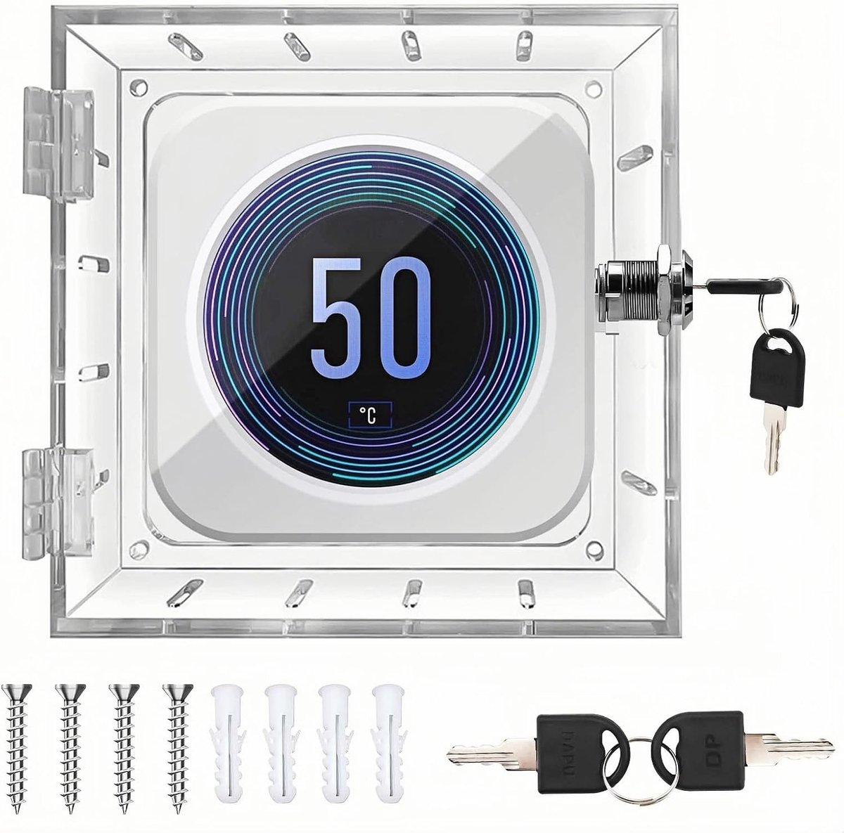SnelShoppen - Thermostaatbescherming met Slot - Wandmontage Acryl Thermostaat Beschermbox met 4 Stuks Schroeven & Bouten - Transparante Thermostaat Be