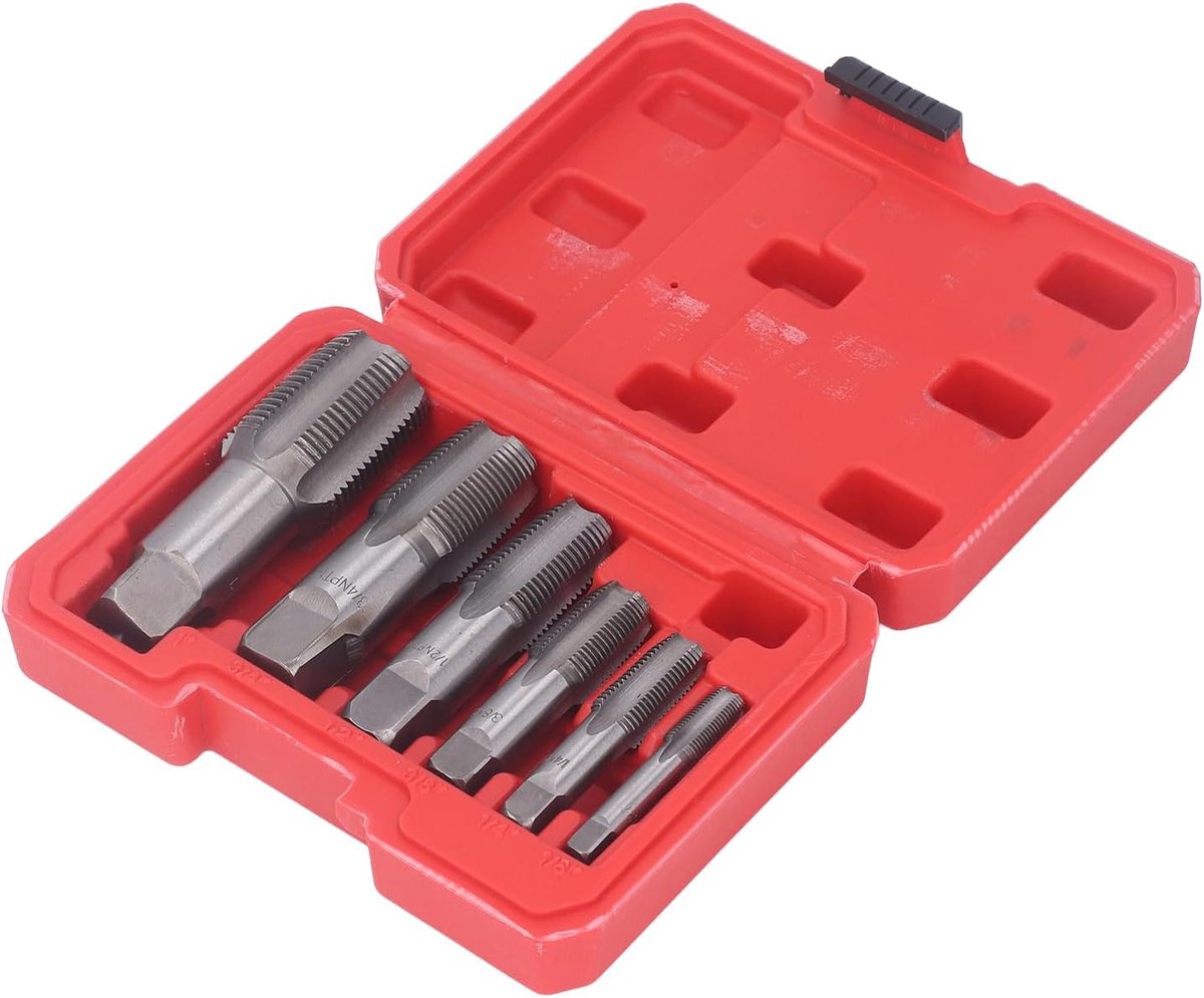 SnelShoppen - 6-delige Pijp Taper Set - Carbon Staal Draadgereedschap voor PVC Pijp - Maten 1in, 3/4in, 1/2in, 3/8in, 1/4in, 1/8in - Inclusief Opberge