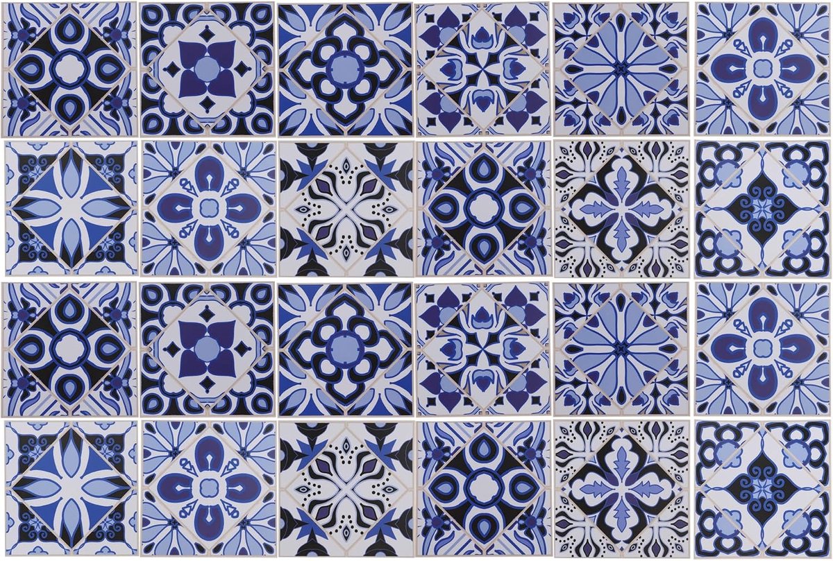 SnelShoppen - Pack van 24 PVC Tegelstickers 10 x 10 cm, Zwart / Blauw | Waterdicht en Eenvoudig te Installeren voor Douches, Deuren, Muren, Ramen, Pla