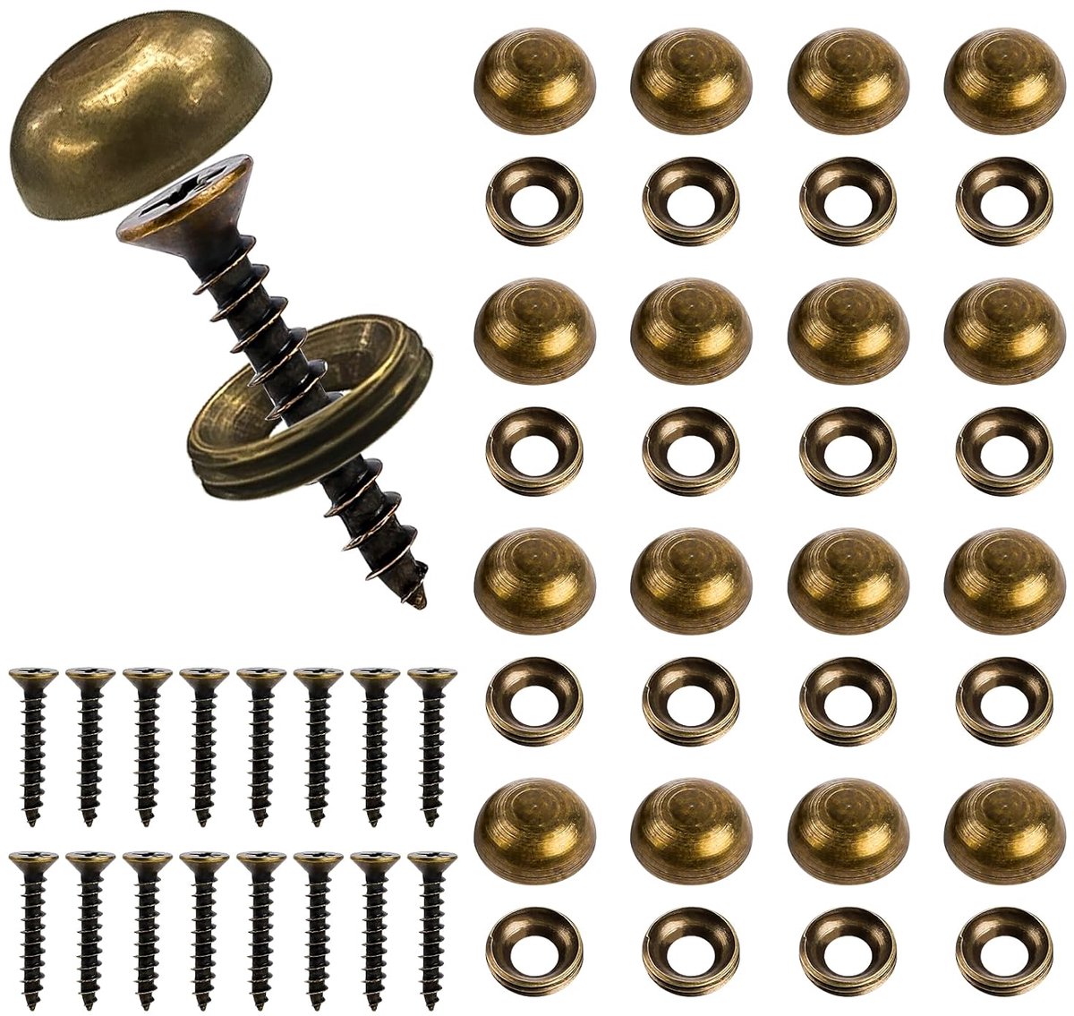 SnelShoppen - Pack van 16 Decoratieve Messing Schroeven met Kapjes, Zelfsnijdende Schroeven voor Meubels, Kastdeuren, Raam Schroeven, Spiegel Schroeve