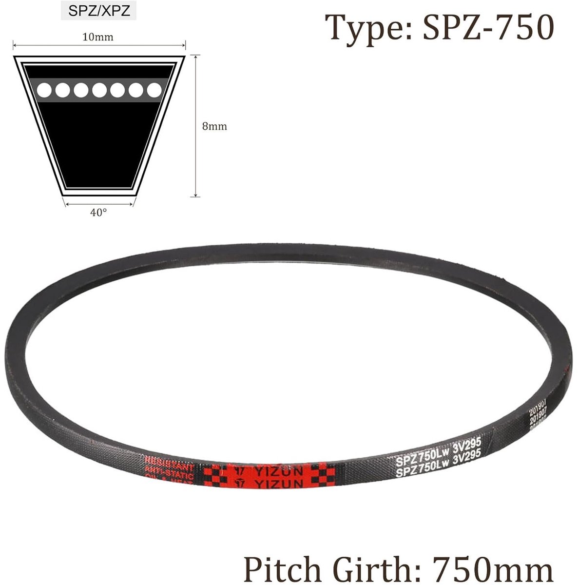 SnelShoppen - SPZ-750 Conenriem - 750mm x 10mm x 8mm Rubberen Aandrijfriem voor Krachttransmissie, Zwart, Neopreen Rubber, Flexibel en Duurzaam