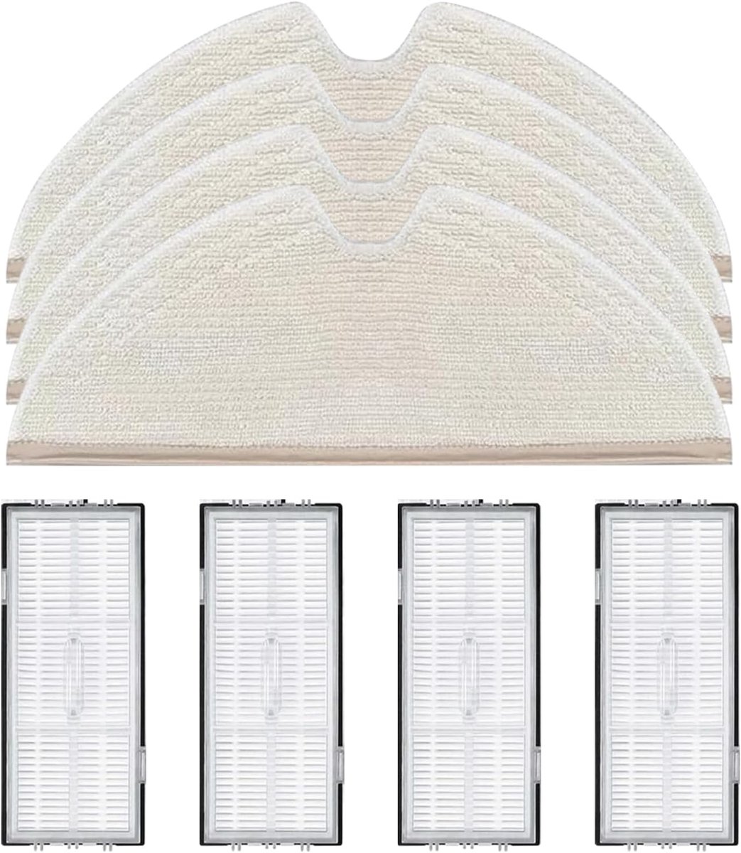 SnelShoppen - Accessoire Set voor Robotstofzuiger - 8 Onderdelen, 4 Filters en 4 Mopdoeken - Geschikt voor Q5 Max+, Q8 Max+, Q7 Max+, Q5 Pro - Hoogwaa