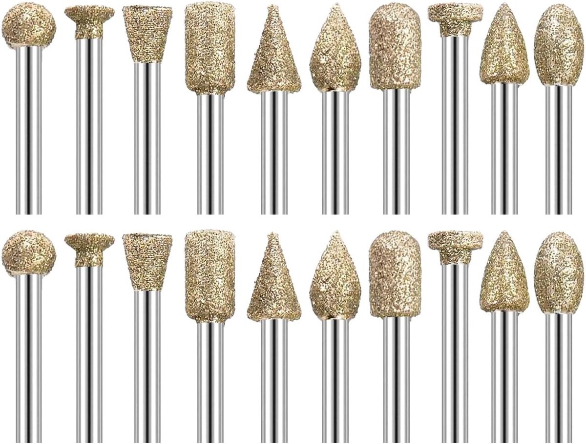 SnelShoppen - Set van 20 Diamantsnijders met 3 mm Schacht - Diamant Freesboren en Slijpen Pens voor Houtsnijwerk, Keramiek en Steen Engraving