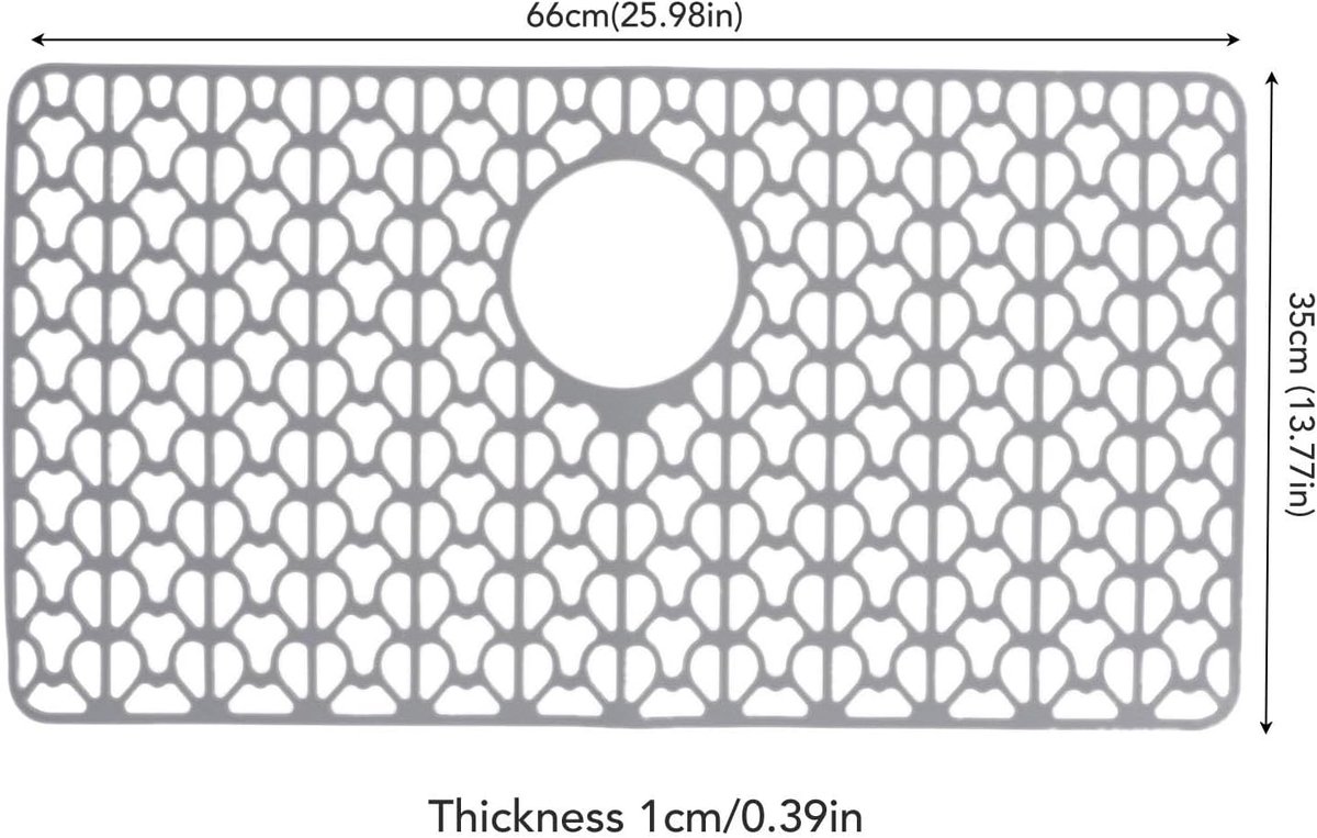 SnelShoppen - Keuken Afvoermat 66x35cm - Antislip Siliconen Mat - Vaatwasserbestendig - Keukenmat voor Onder de Wasbak - Grijs - Bescherming voor Keuk