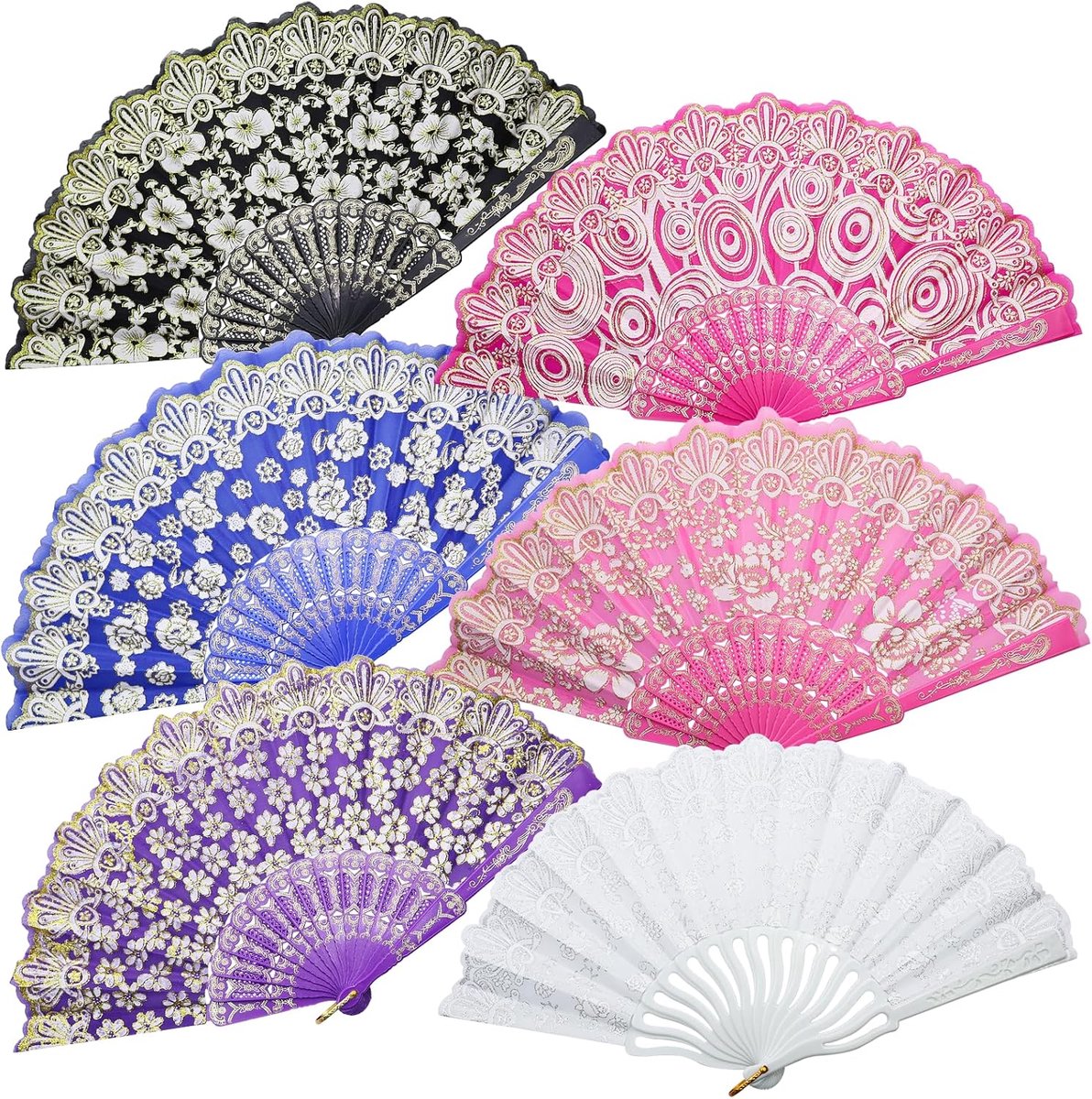 SnelShoppen - 6 Stuks Vrouwen Ventilatoren Plastic Kleurige Vouwfans Chinese Vintage Bruiloft Fans Dans Fans voor Verjaardag Bruiloft Feest Kinderen F