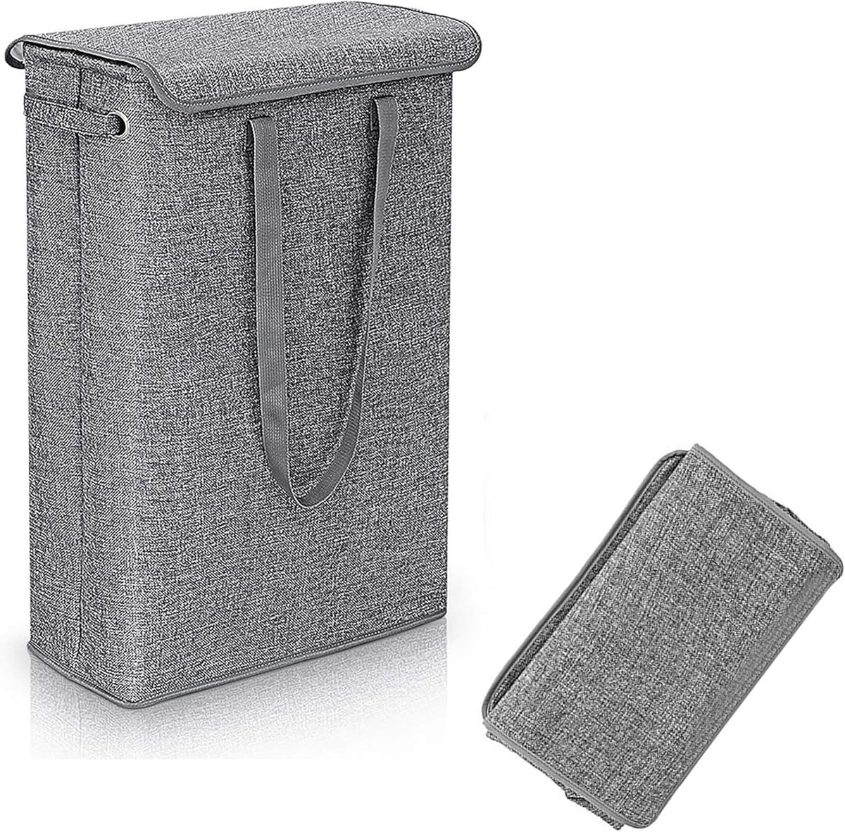 Laundry basket with lid, dark grey, 1 x dirty laundry basket, tightly foldable, carry handle for transport and - ShopVlot