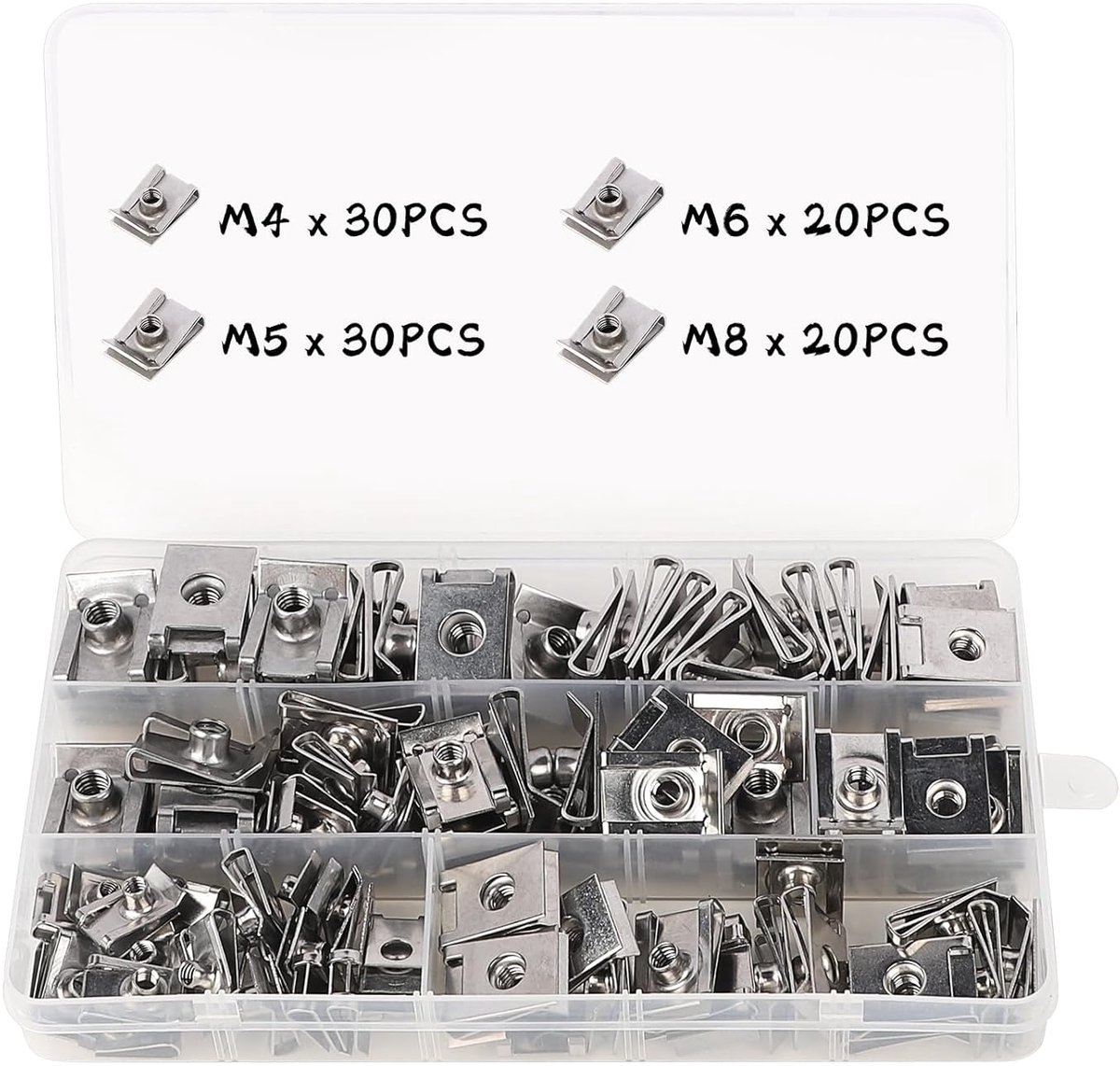 U-type clips M4 M5 M6 M8 - 100 stuks - hoogwaardig staal - ideaal voor autobumper bevestiging - ShopVlot