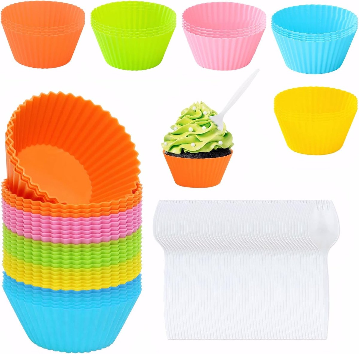Cupcake Mallen Set van 50 Stuks - Herbruikbaar Siliconen Bakgerei - Ruime en Kleurrijke Mallen - Perfect voor Muffins - ShopVlot