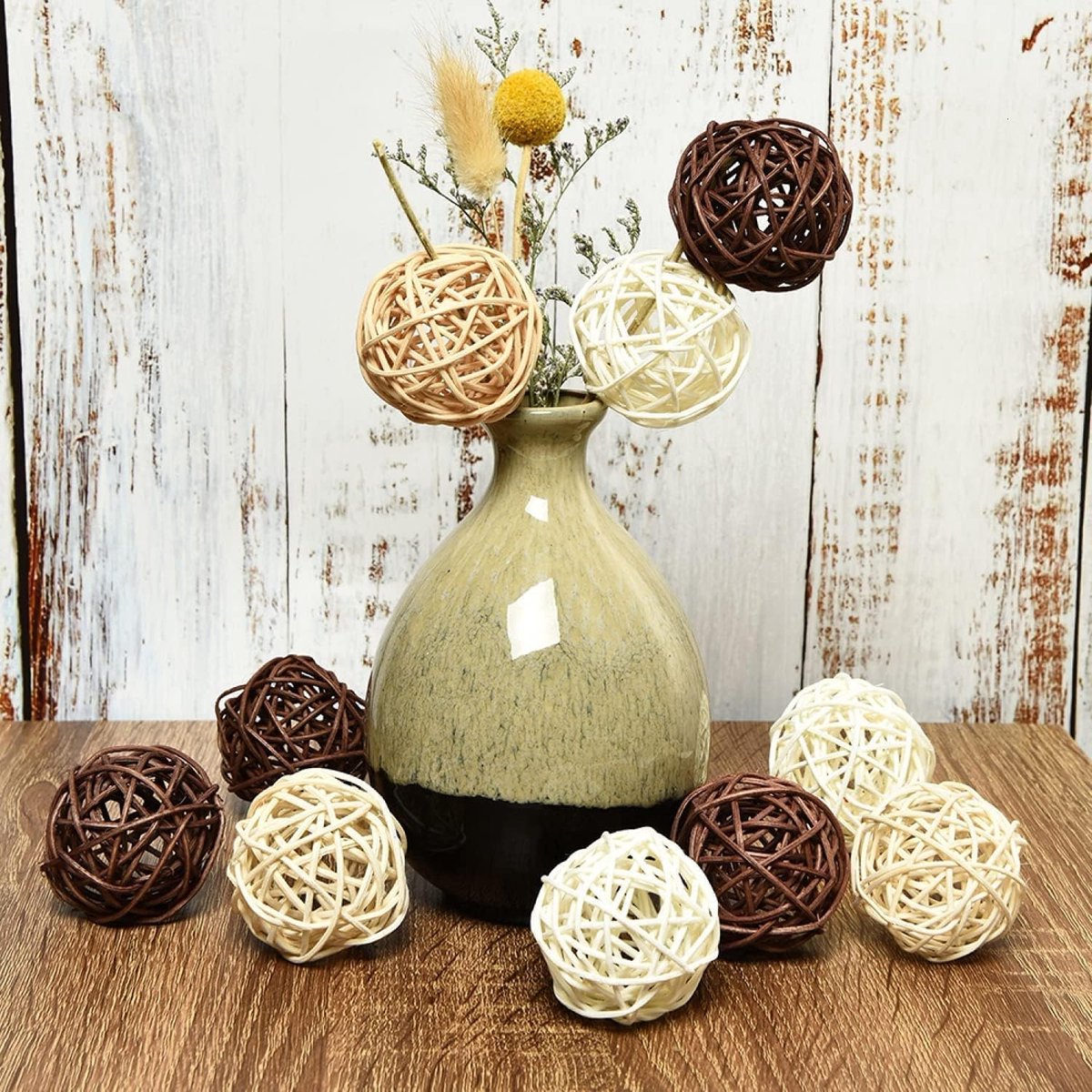 SnelShoppen - 18 Stuks Decoratieve Ballen, Rietbollen, Wicker Rattan Ballen, Handgemaakt, Tafel Decoratie, Bruiloft, Feest, Aromatherapie, Speelgoed v
