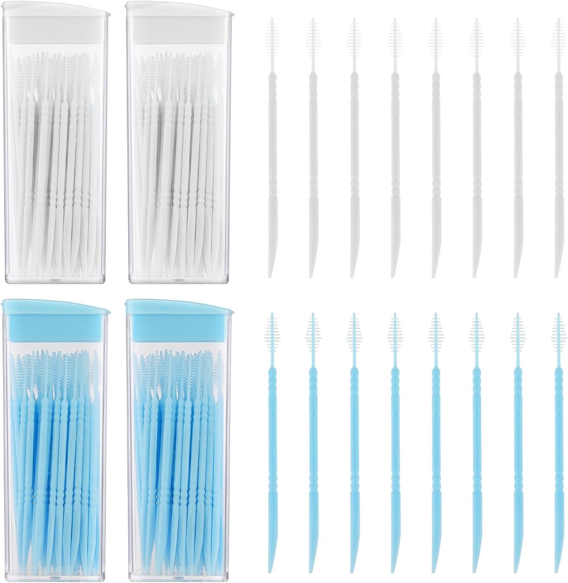 SnelShoppen - 200Stuks Plastic Dubbele Hoofd Tandflos Interdentale Tandenstokers Mondverzorging Gereedschap Met Opbergdoos (Wit, Blauw)