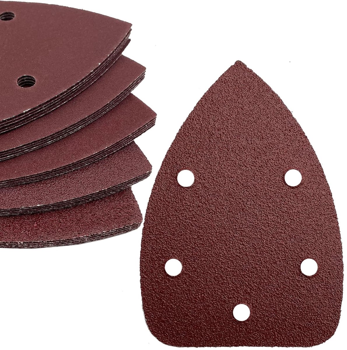 SnelShoppen - 50 Stuks Schuurpapier voor Driehoekige Schuurmachine, Gemengde Korrel 5-Gat Schuurpads (40 80 120 180 240) Schuurvellen voor Driehoekige