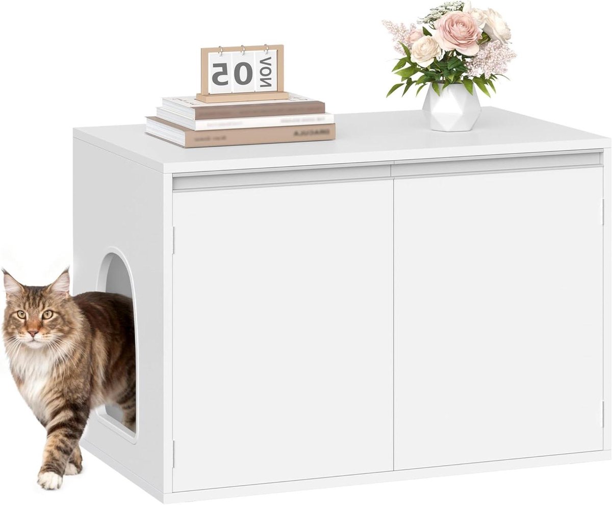 Kattenbakmeubel - Huisje voor kattenbak - Privacy en netheid - Verstelbaar interieur - 80 x 48.5 cm - Wit