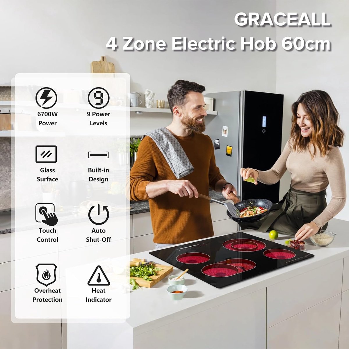Keramische Kookplaat - Inbouw Kookplaat - Veelzijdig Koken - Flexibele Zones - 60 cm - Zwart