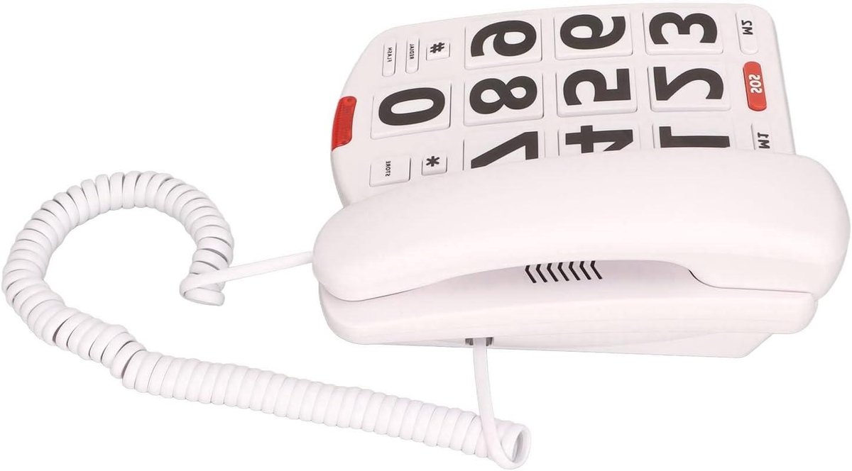 Vaste Telefoon - Huistelefoon Senioren - Gemakkelijk Bellen - Grote Verstelbare Knoppen - 20 x 18 x 9 cm - Wit