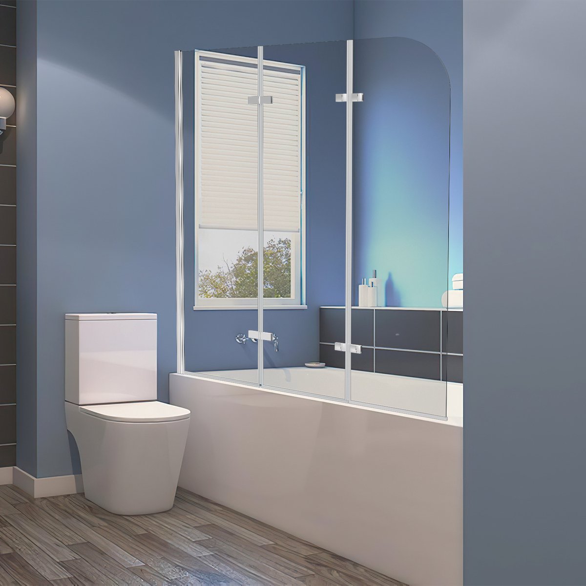 Peviasot Badscherm voor Bad 120x140 cm - 3-delig Opvouwbaar - 6 mm Veiligheidsglas - Zilver