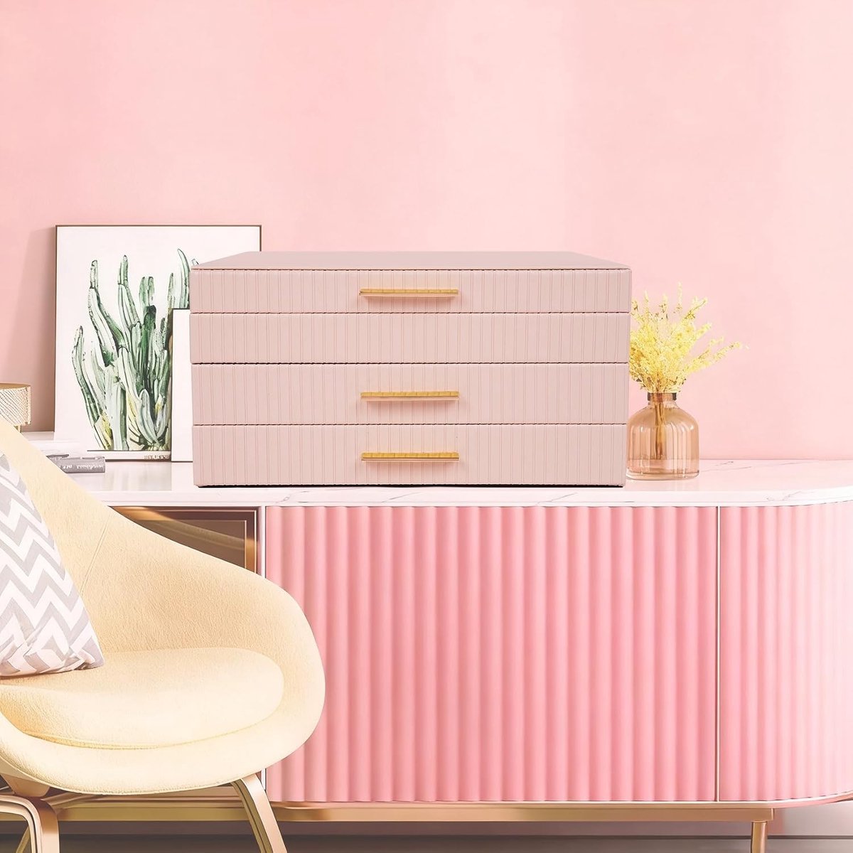 Sieradendoos - Roze - 27,3 x 17,5 x 14,5 cm - PU-leer met Verticale Textuur - Voor Dames