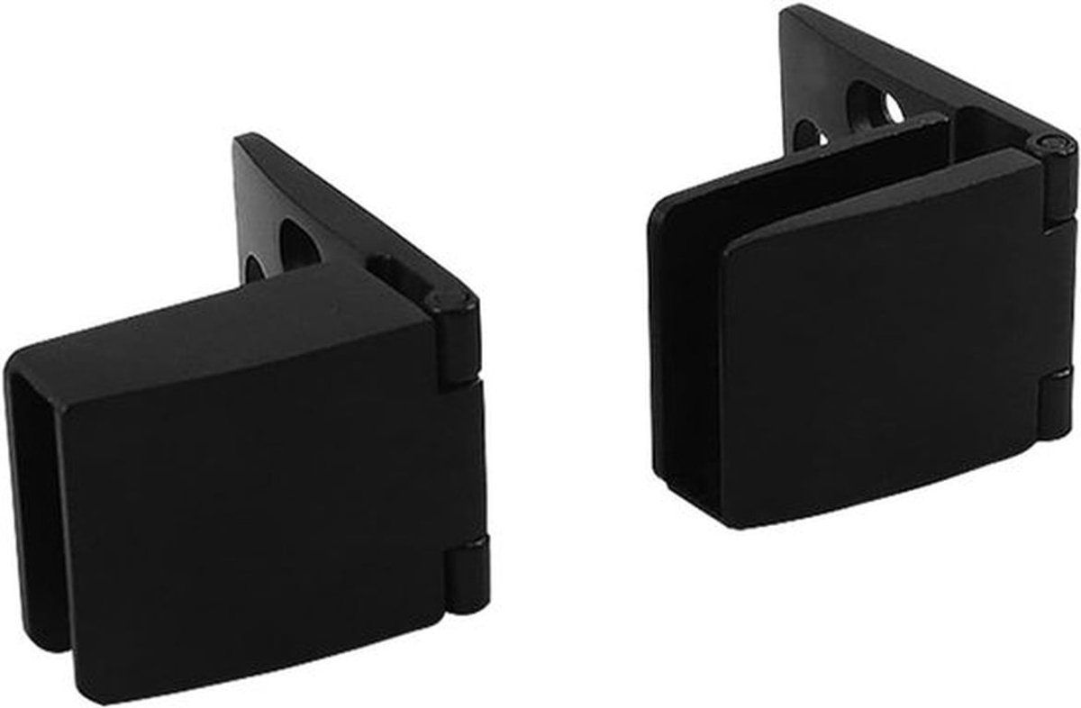 Frameloze glazen deur scharnieren voor 5-8 mm glas, zwart, inclusief bevestigingsschroeven en inliggende zijmontage, 2 stuks