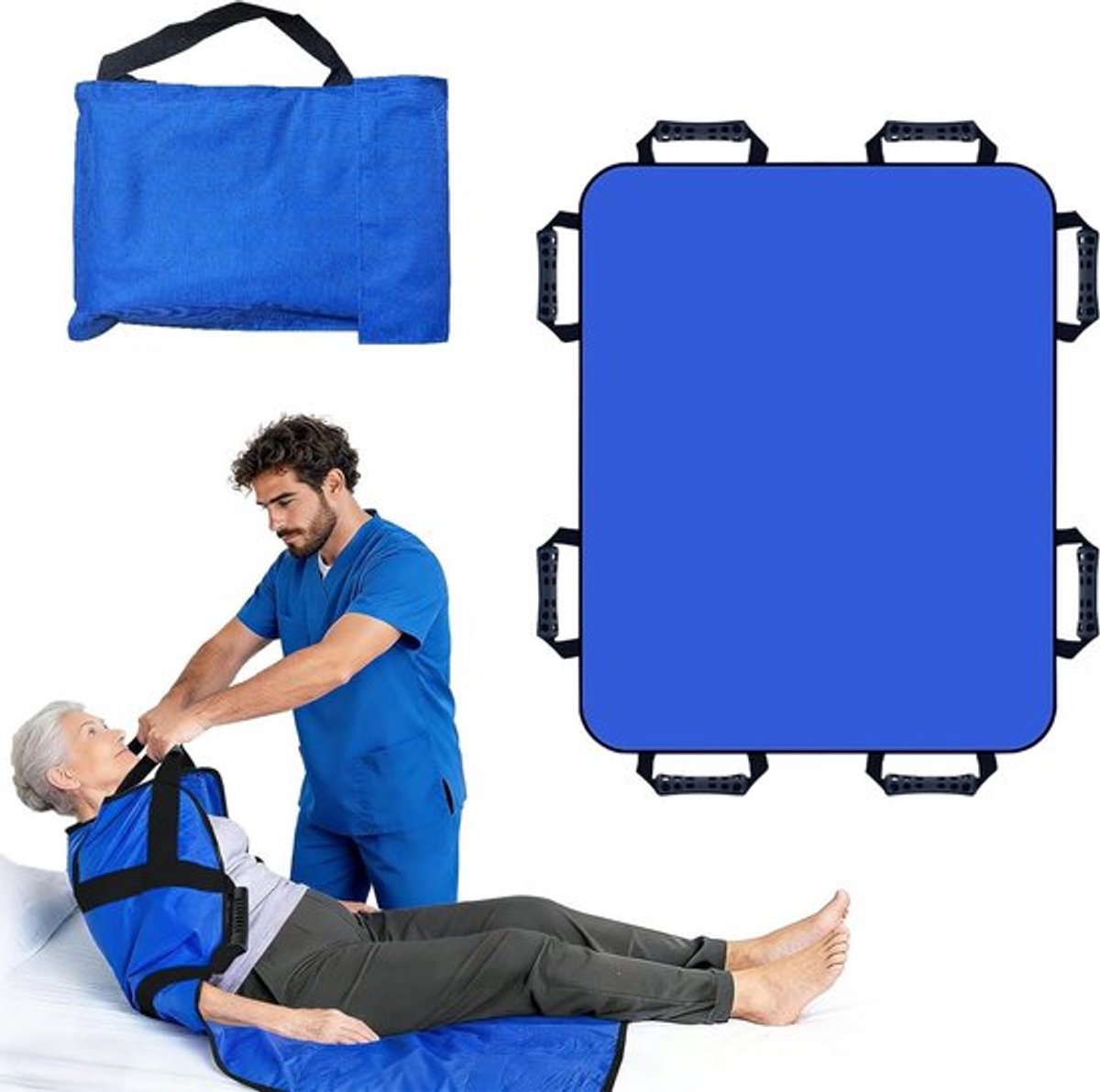 Transferboard voor patiëntenlifter, 120 x 100 cm, herbruikbare glijmat met 8 handgrepen voor bedtransfer en zorg van senioren, ideaal voor patiëntenverplaatsing en comfort