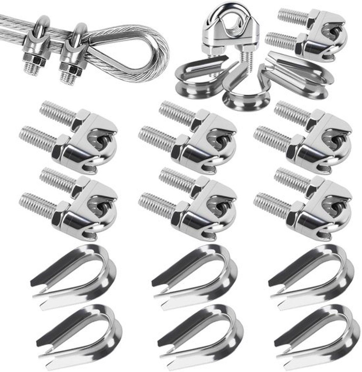 Kabelclips set van 12 stuks, 10 mm, RVS kabelklemmen, U-bouten en steunen voor kabelverbindingen, ideaal voor organiseren en bevestigen van kabels in huis en op kantoor