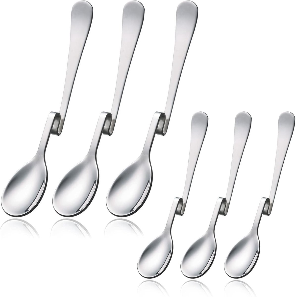 Set van 6 roestvrijstalen lepels met gebogen handvatten voor latte macchiato, koffie en honing