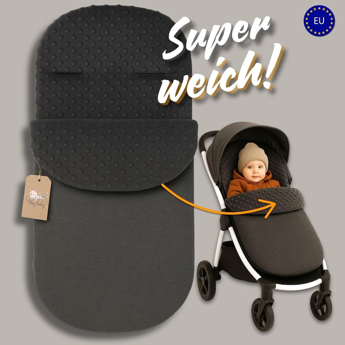 Kinderwagen Voetenzak - Buggy Inleg - Winter Wandelingen - Wind Waterafstotend - 90x45 cm - Grijs – foto 4