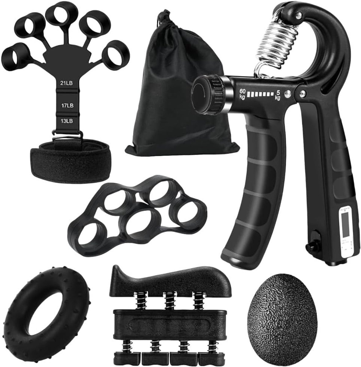SnelShoppen - Hand Trainer Set van 6 - Finger Trainer, Verstelbare Grip Trainer, Forearm Trainer, Grip Sterkte Training, Stressbal, Duurzaam, Thuis &