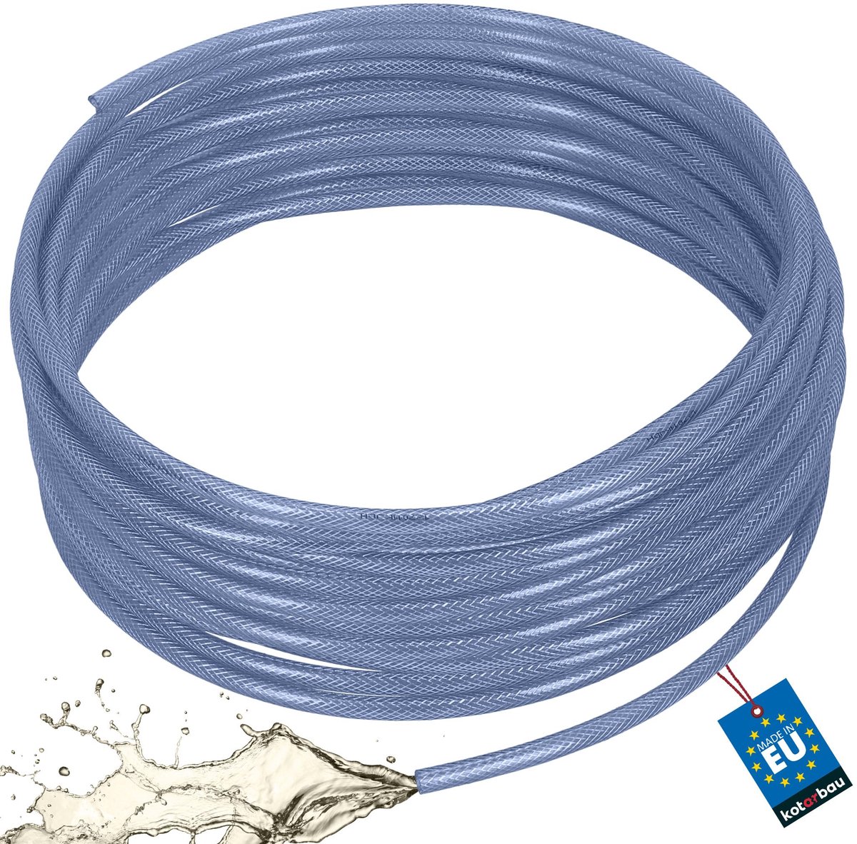 KOTARBAU® Persluchtslang ø 8 mm / 2,5 mm - Compressorslang - Luchtslang 50 m - PVC-slang met Weefselinleg - Waterslang - Transparant - Blauw