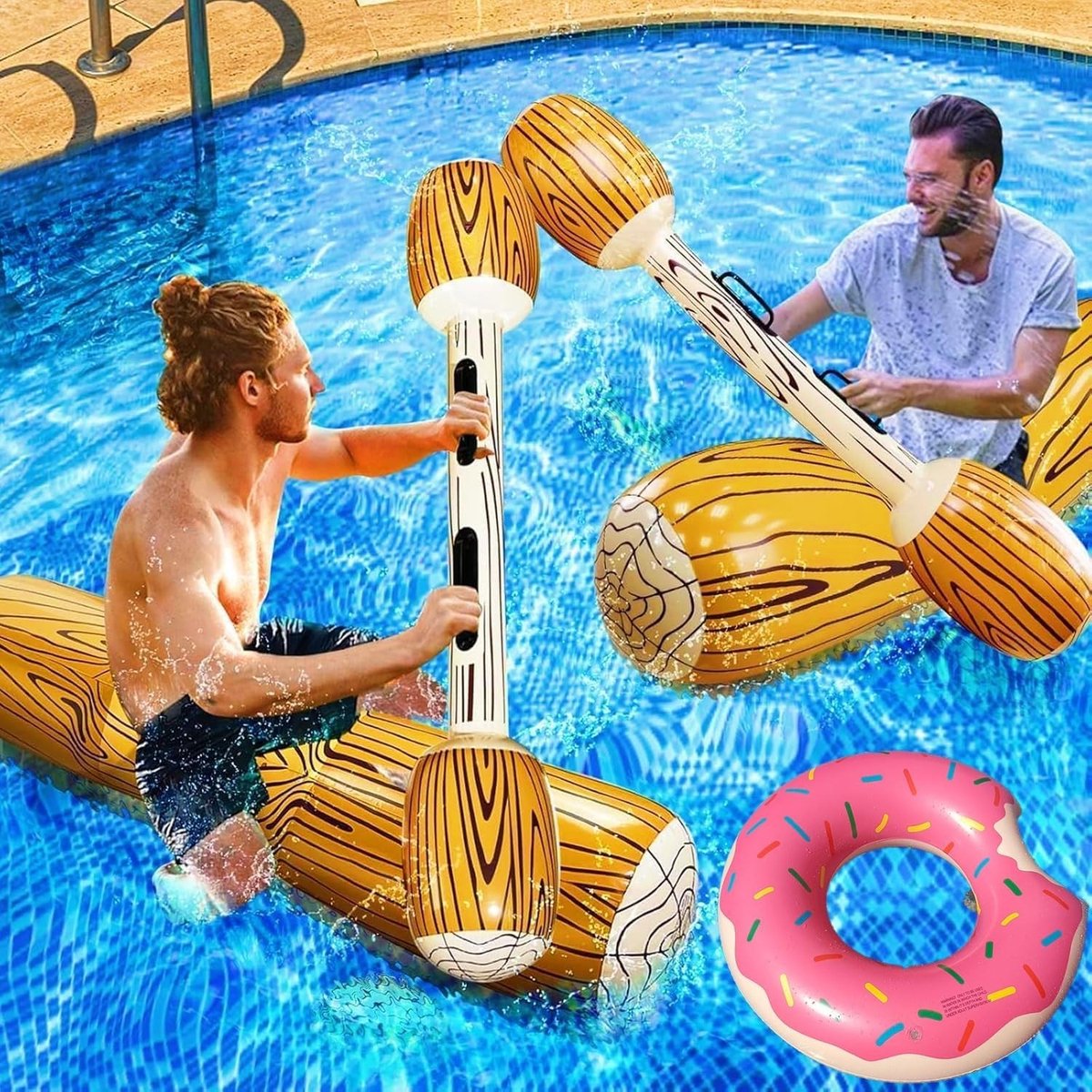 5 Stuks Opblaasbare Drijvende Speelgoed, 140cm Water Sport Log Rafts met Donut Zwemring voor Kinderen en Volwassenen, Perfect voor Zomer Activiteiten en Zwemmen in het Meer