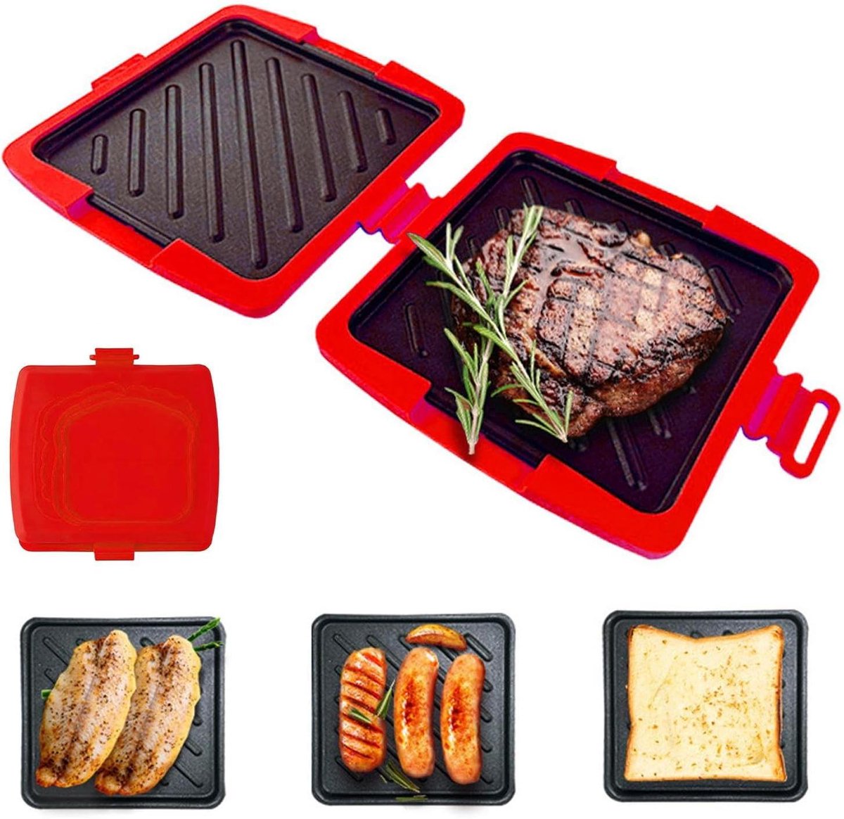 Sandwich Maker - Tosti Apparaat - Snelle Maaltijden - Magnetron Geschikt - 17 cm breed - rood