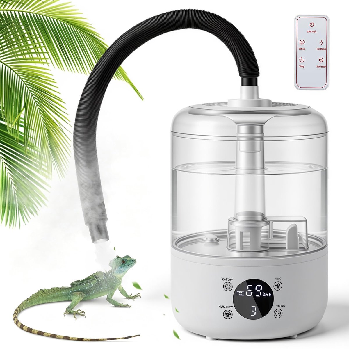 SnelShoppen - VeftBltrem Luchtbevochtiger voor Reptielen, 4 Liter, Met Uittrekbare Buis, Timer, Stille Terrarium Mistmachine voor Amfibieën en Natte P
