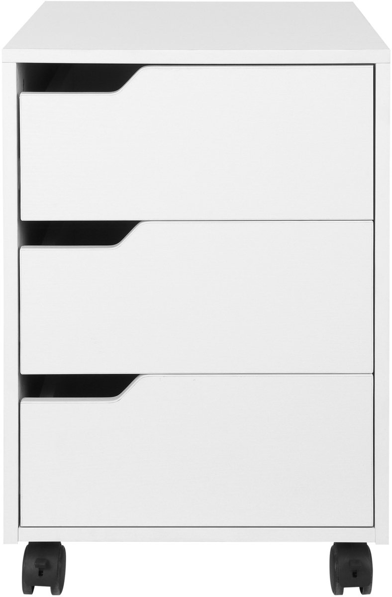 Mobiele archiefkast met 3 laden, archiefkasten, onder bureauladen, rollende archieforganizer, metalen opbergkast met wielen voor thuis en op kantoor, 40x50x57.5cm, wit