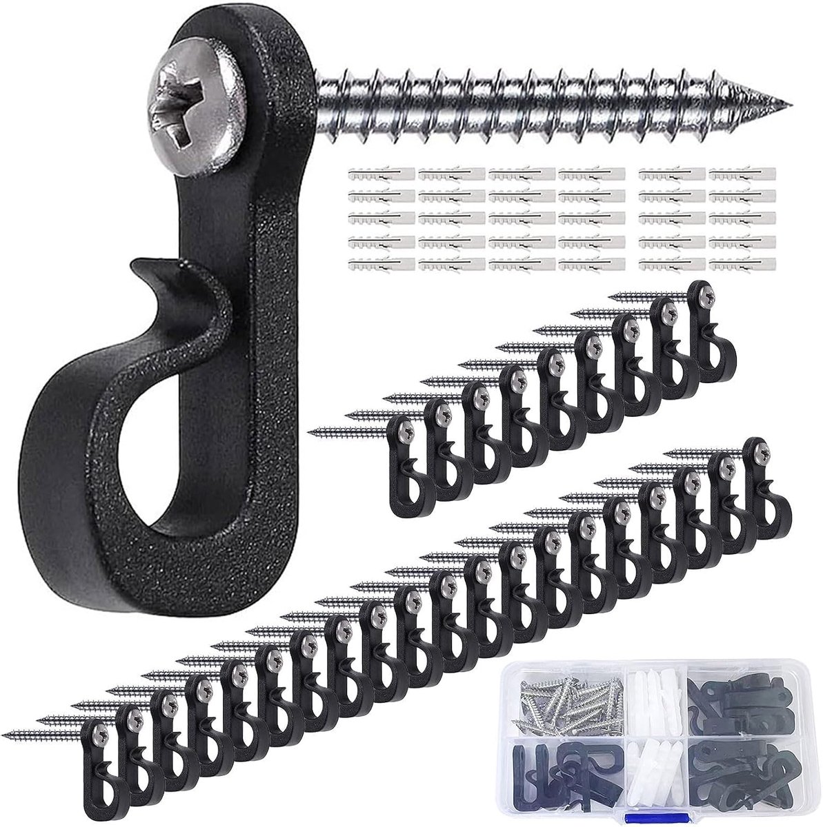 SnelShoppen - Set van 30 Licht Hanger Haken, Q-Pendant Schroef Haken, Licht Haken met Schroef, Hangende Haken, Licht Clips, Schroef Haken voor Buiten,