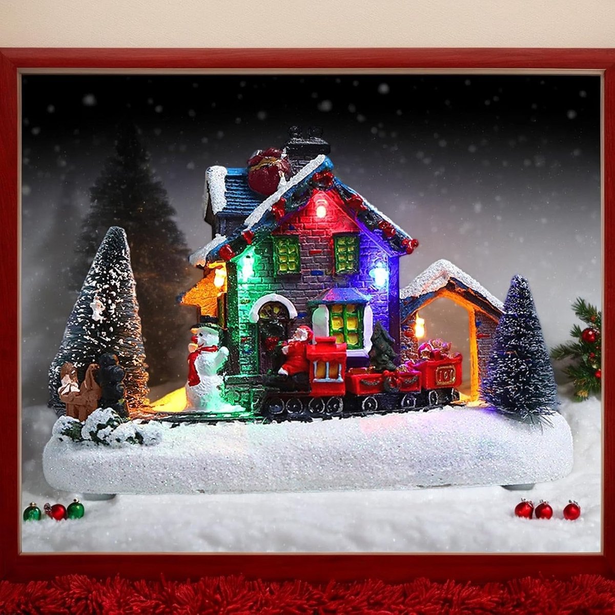 Kerstdorp Ornamenten - Kersthuisjes Set - Feestelijke Decoratie - Met LED Verlichting - 18 x 10 x 12 cm - Kleurrijk – foto 5
