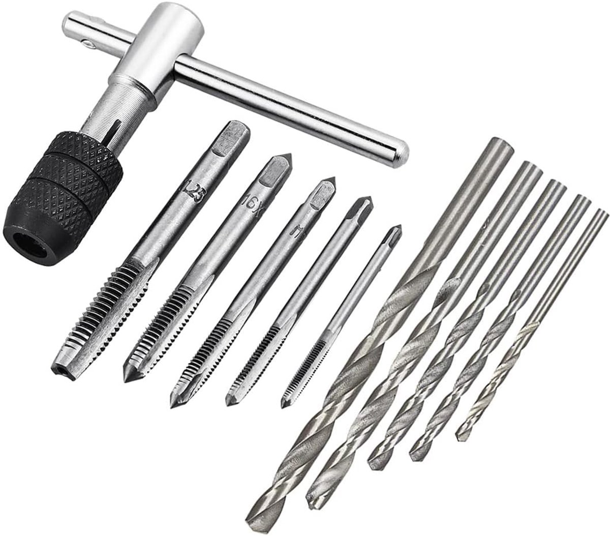 SnelShoppen - Thread Cutter Set, T-Handgreep, Draadboor, Ratchet, Gereedschap Houder met 5 Stuks M3-M8 Metalen Draadboor en Twist Boor Set