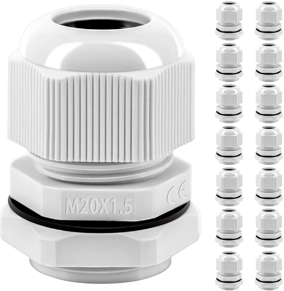 SnelShoppen - Cable Gland Set 15 Stuks M20, IP68 Waterdichte Kabeldoorvoer, Nylon Kabelgoten voor Buitentoepassingen, Tuin, Controlekast, Aansluitdoos