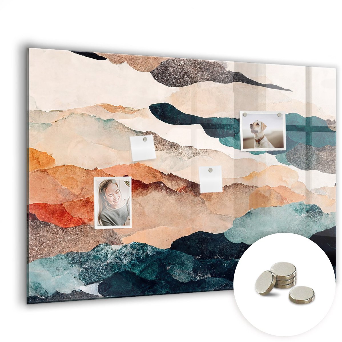 Coloray Glazen Magneetbord - Magnetisch Bord Lava-vulkaan - 100x70 cm - Veelkleurig Magneetbord - Magnetic Board - Bureau Decoratie