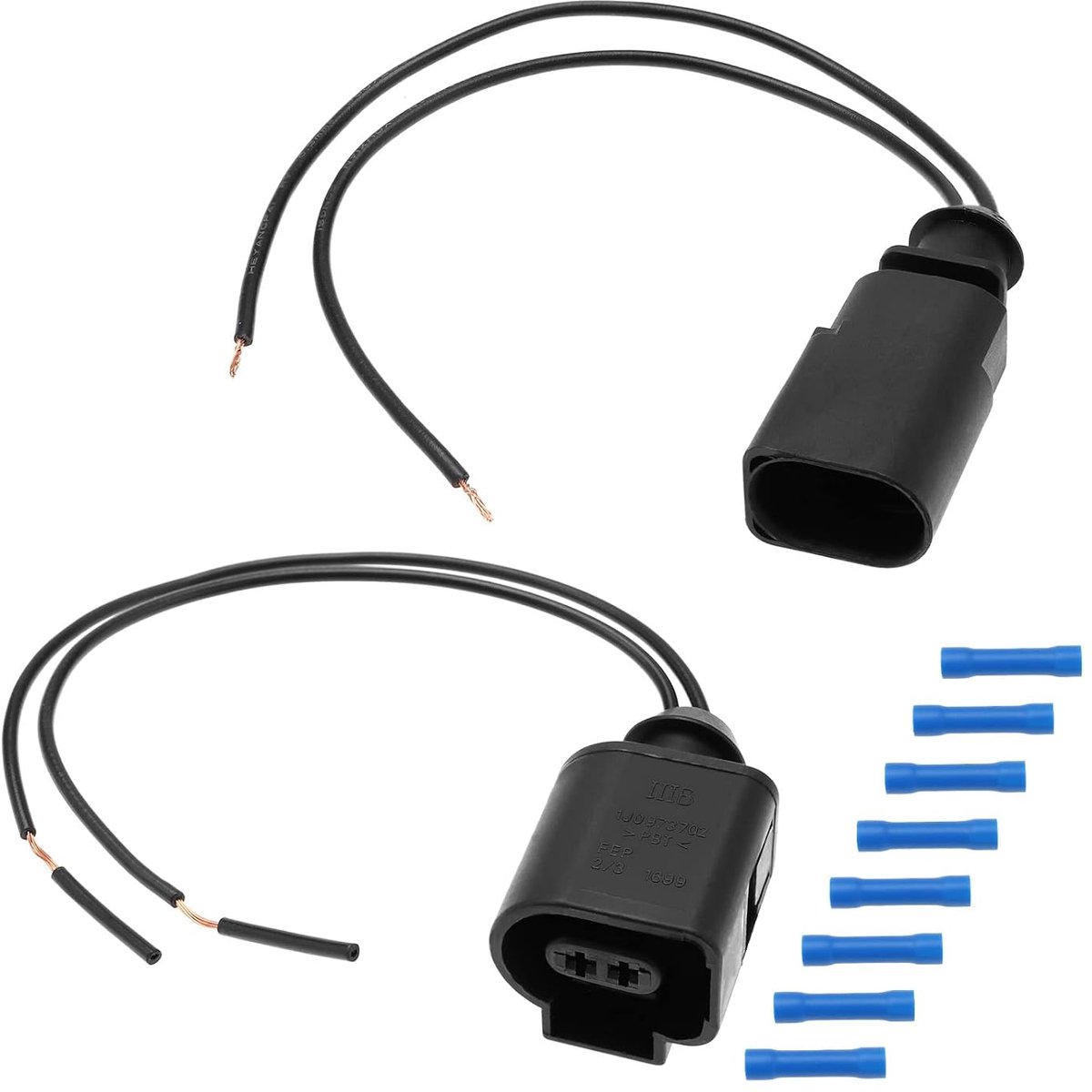 SnelShoppen - 2PCS 2-pins elektrische stekker connector reparatieset voor VW, 1 mannelijke en 1 vrouwelijke stekker, 10336102, 1J0973802, 1J0973702, d
