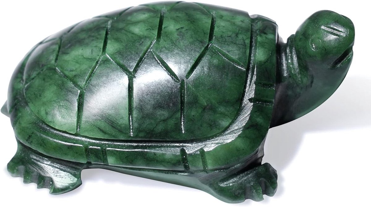 gemshan Jade Turtle Statue Natural Jade Gemstone Cute Animal Sculpture for a Longevity and Happiness (Green 1) - ShopVlot