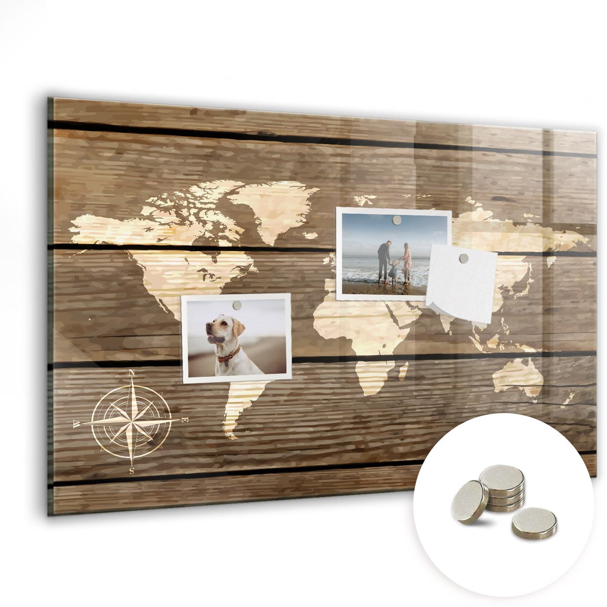 Coloray Glazen Magneetbord - Magnetisch Bord Wereldkaart van het bord - 60x40 cm - Bruin Magneetbord - Magnetic Board - Magneetbord Design