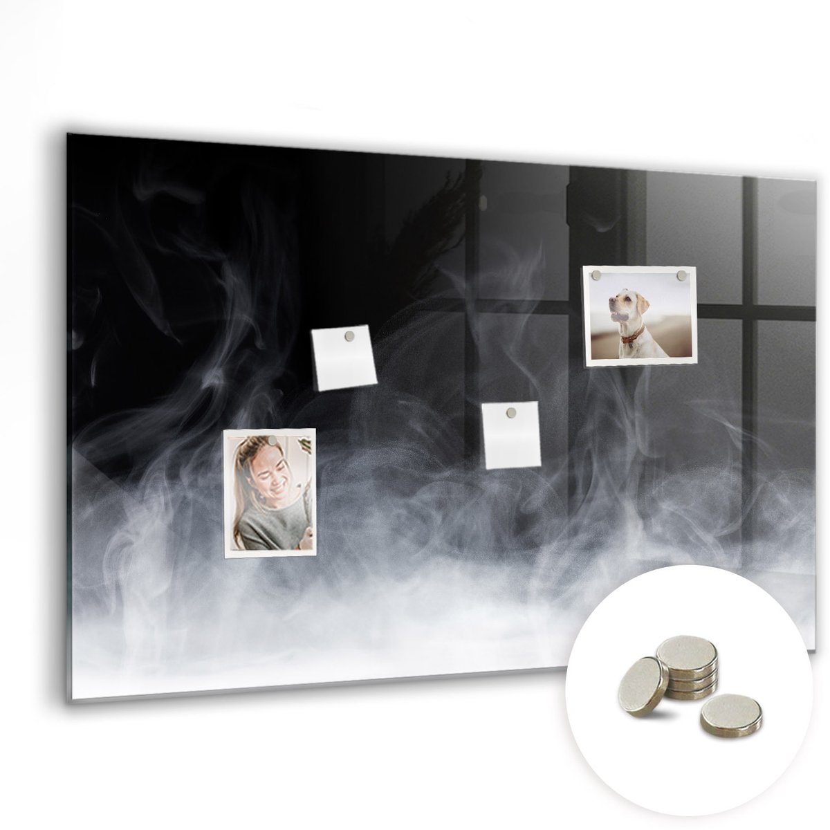 Coloray Glazen Magneetbord - Magnetisch Bord Nevelbos - 90x60 cm - Zwart-wit Magneetbord - Magnetic Board - Woonkamer Decoratie