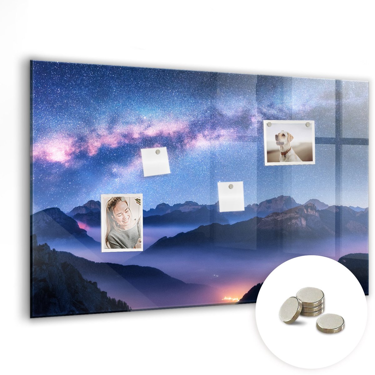 Coloray Glazen Magneetbord - Magnetisch Bord Exotische bloemen - 90x60 cm - Paars Magneetbord - Magnetic Board - Woonkamer Decoratie