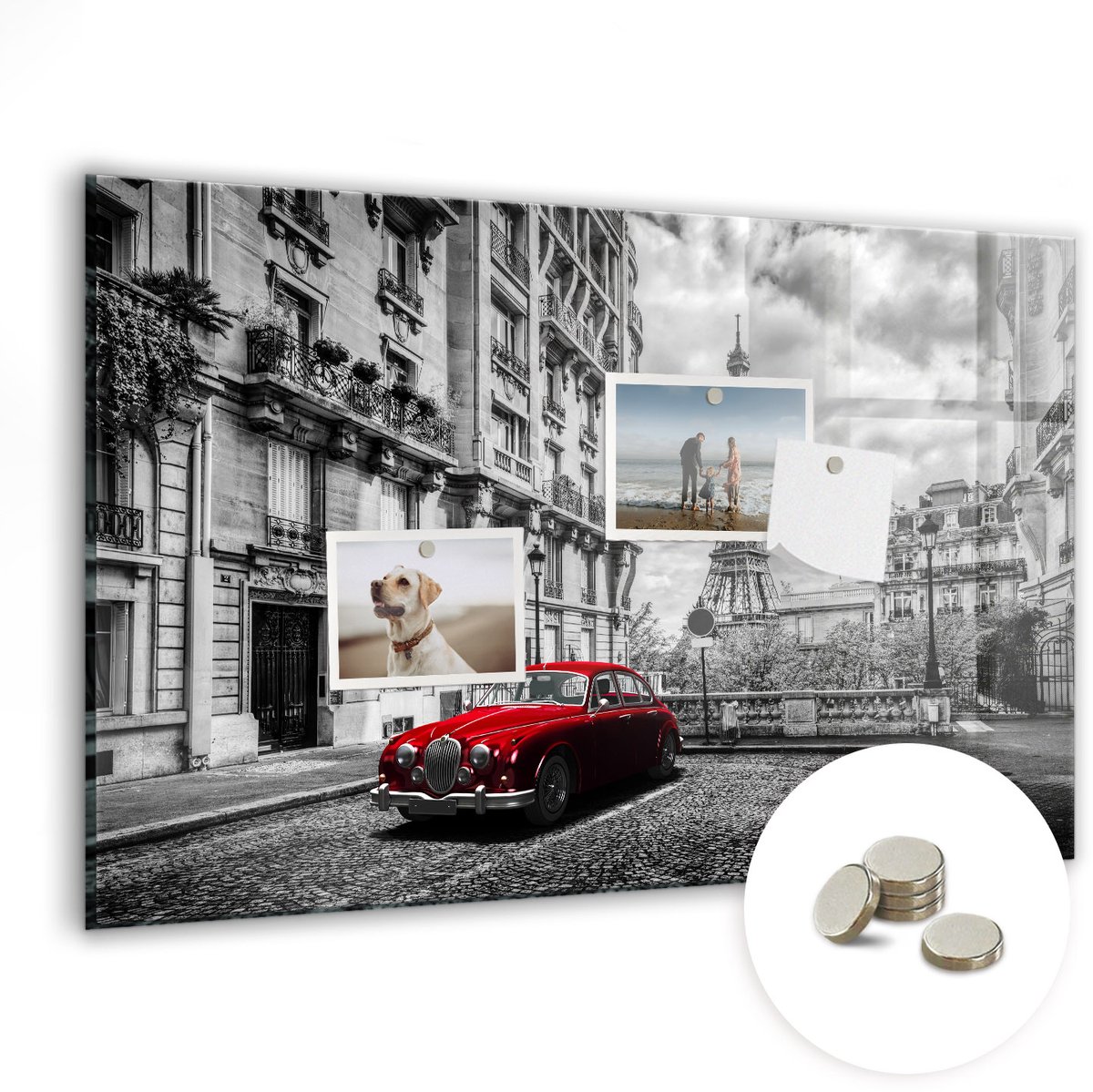 Coloray Glazen Magneetbord - Magnetisch Bord Oude autostad - 60x40 cm - Veelkleurig Magneetbord - Magnetic Board - Wanddecoratie
