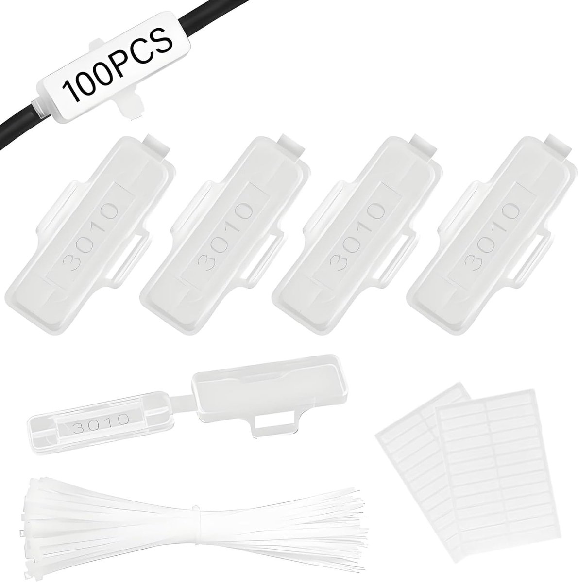 SnelShoppen - Cable Inscription Detection Box Set met 100 Transparante Kabelmarkers en Kabelbinders, Waterproof Kabellabels voor Markeren en Sorteren