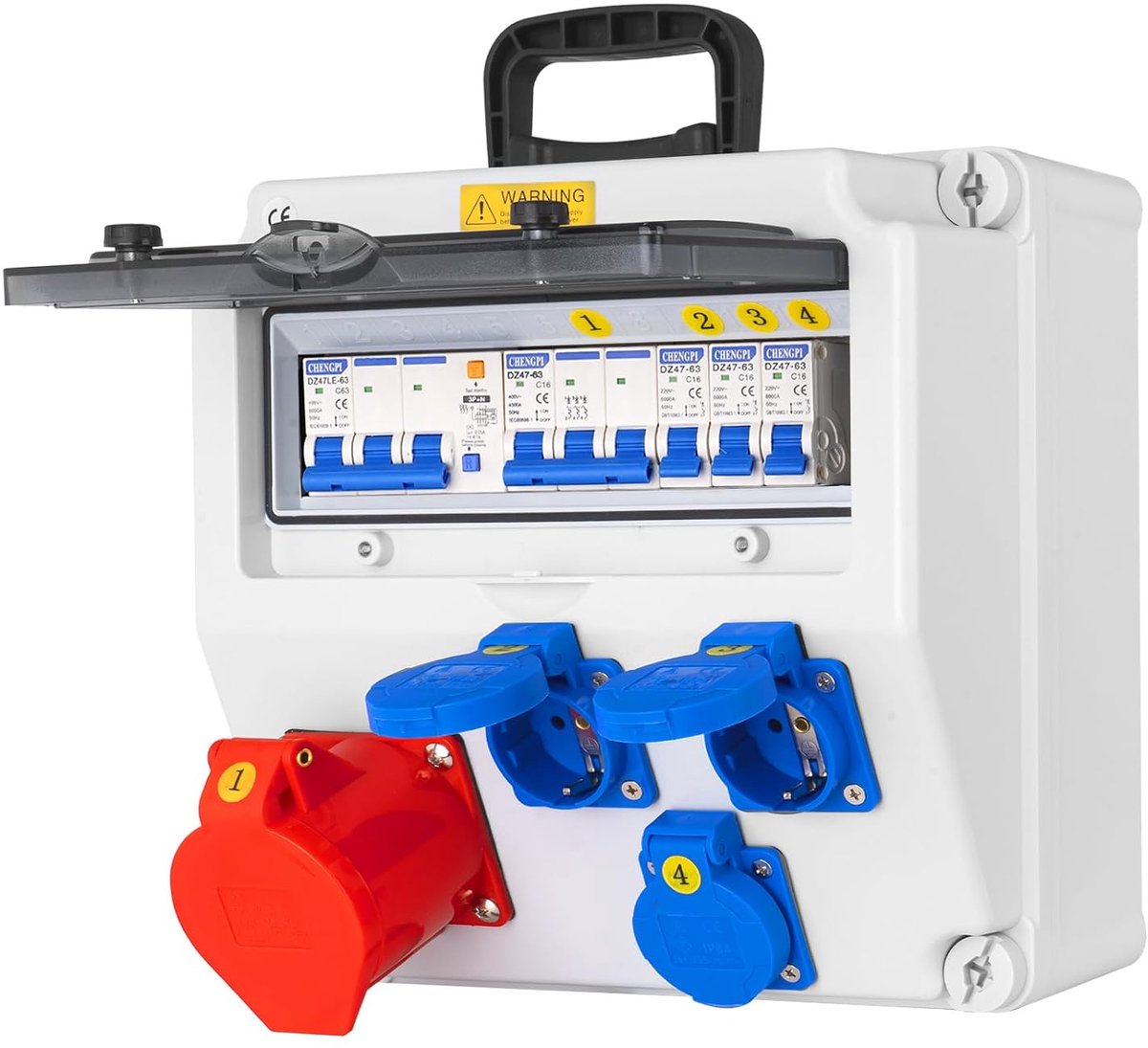 SnelShoppen - Construction Power Distributor IP65 Waterdicht met Aardlek, 230V/16A Schuko, 400V/16A CEE, Veilig en Duurzaam voor Tuin, Camping, Bouw